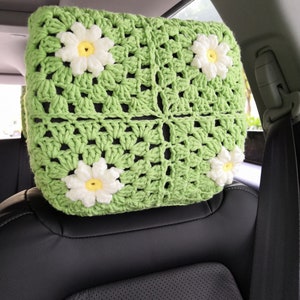 Crochet Car headrest cover,Daisy Car Headrest Covers,Car Headrest Cover Car Seat Head Rest Cover,Cute Headrest Cover for Women,gift for her