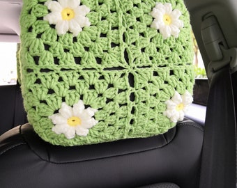 Crochet Car headrest cover,Daisy Car Headrest Covers,Car Headrest Cover Car Seat Head Rest Cover,Cute Headrest Cover for Women,gift for her
