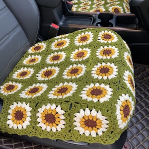 Car Seat Covers,Handmade Crochet Sunflower Car Seat Cover Front Bottom Seat Cushion Cover,Car interior Accessories decorations