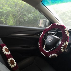 Steering wheel cover,Sunflower steering wheel cover,Crochet steering wheel cover,Seat belt cover,Women car accessories,Seat covers for car image 10