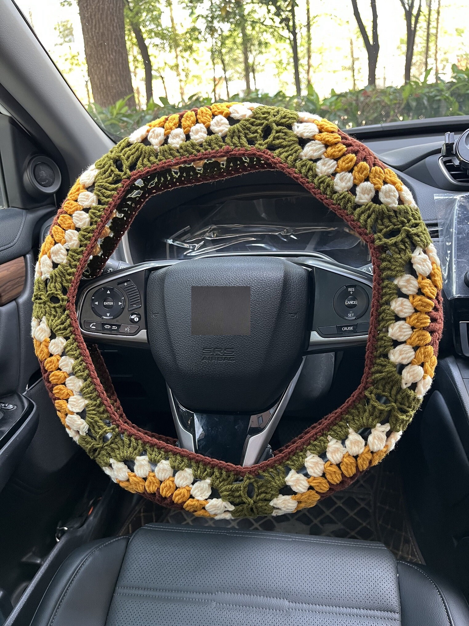 Sonnenblumen Auto Steuerrad Hülle,Gehäkelte Steuerrad Hülle,Blumen Gurthülle,Süße Steuerrad Hülle,Auto Zubehör