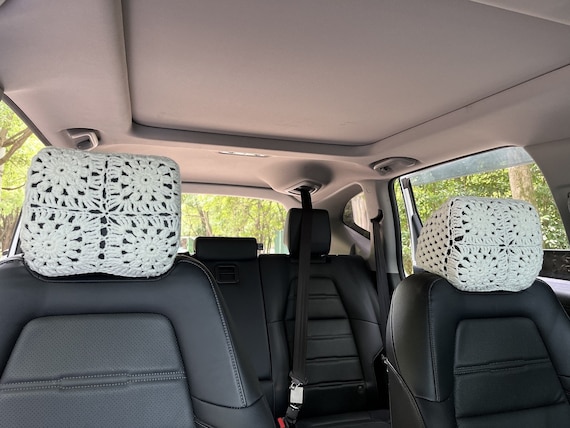 Handmade Crochet Car Headrest Cover: Floral Design