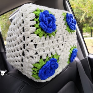 Roses Flower Headrest Covers For Car,Car Seat Headrest Covers,Crochet Headrest Cover,Car seat cover,blue roses headrest cover,Christmas gift