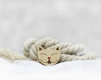 Cat Hand Painted Wooden Brooch