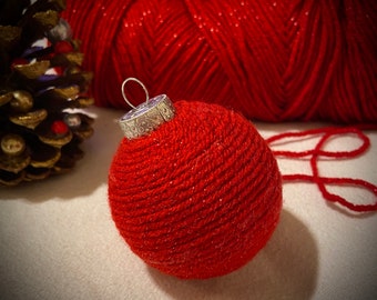 Yarn Ball and Sticks Glass Christmas Ornament
