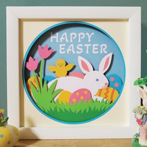 Happy Easter 3D Shadow Box File di taglio SVG (Download digitale)