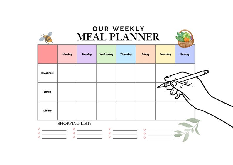 A4 Weekly Meal Planner Printable Document I 7 Day Menu Planner - Etsy