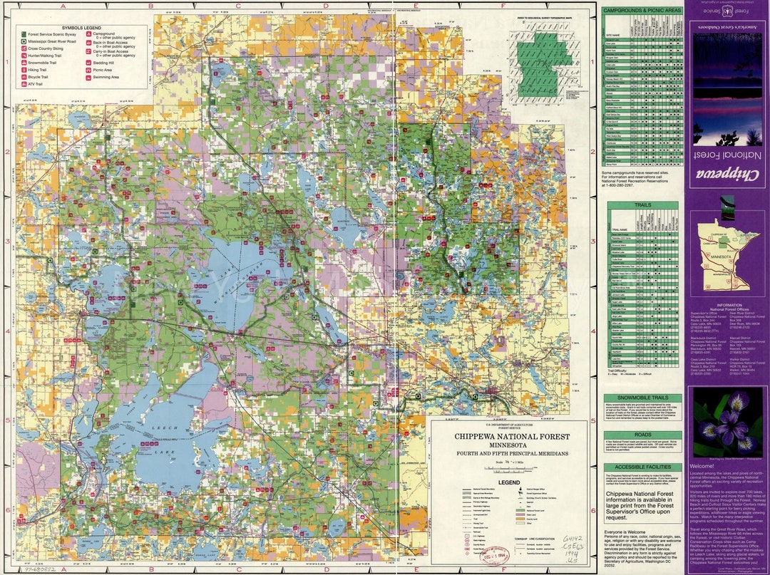 1994 Map of Chippewa National Forest Minnesota Spot Heights. Etsy