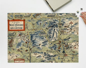 1000 piece puzzle | 1960 Scott-Map of the White Mountains of New Hampshire | Pictorial Illustrated Map | Frame worthy
