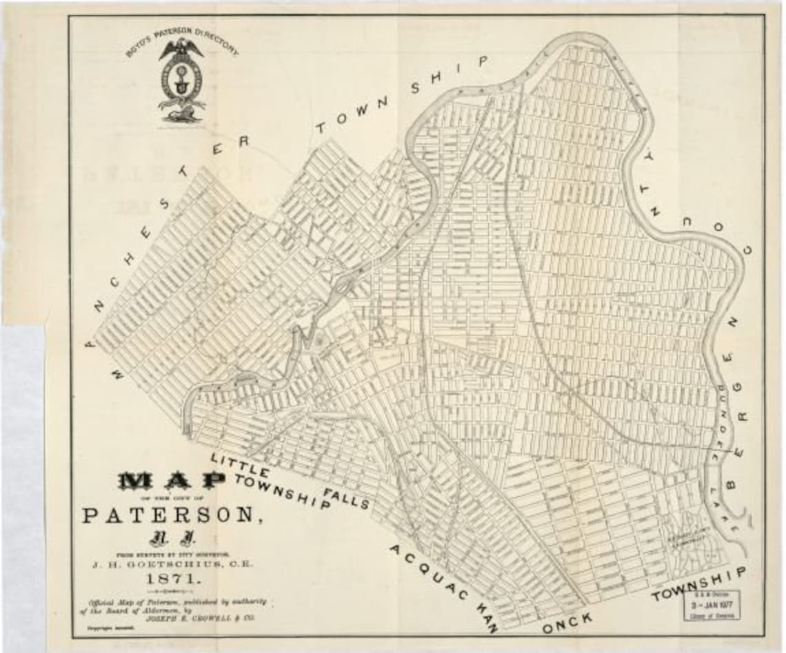 Map of the city of Paterson N.J. New Jersey Paterson Etsy