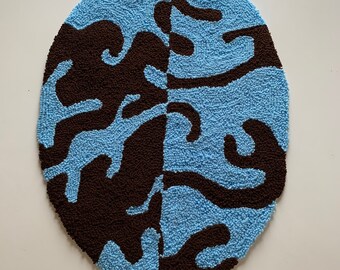 Handmade Rug or Wall Hanging - Abstract Pattern Blue and Brown Swirl