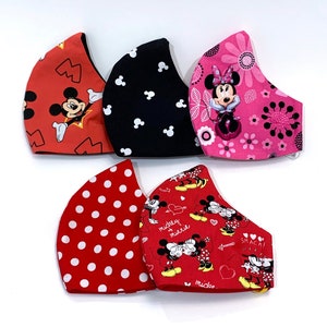 Disney's Mickey & Minnie Mouse Adult Face Masks - 100% Cotton Triple Layered with Sewn in Filter