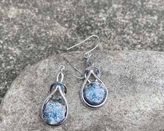 Sparkling Silver Dichroic Glass In A Silver Plated Celtic Knott Design Earrings FREE  P&P