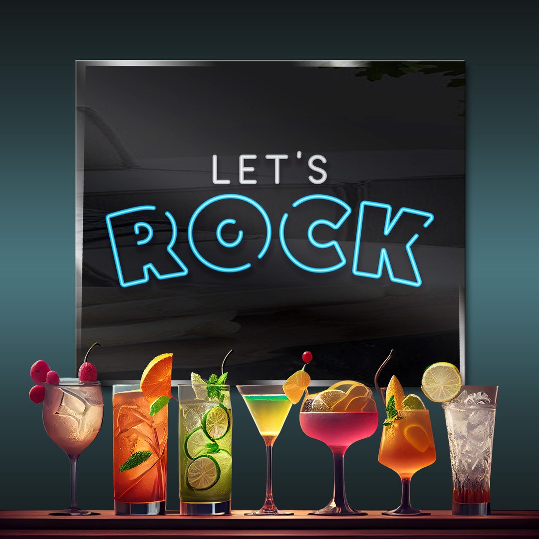 Personalized Rectangular Let's Rock Neon Sign, Home Neon, Wall Neon ...
