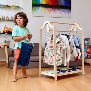 Montessori Wooden Kids Clothing Rack - Stylish and Functional Toddler Wardrobe