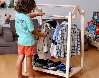 Montessori Toddler Wardrobe and Clothes Rack Set, Kids Clothing Storage