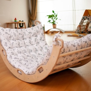 Montessori Gym with XL Cushion and Climbing Ramp, Indoor Swing for Toddler, Boho Nursery Furniture