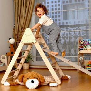 Personalized Montessori Climbing Triangle with Ramp – Foldable Toddler Indoor Jungle Gym, Rockwall or Ladder, Kids Gift