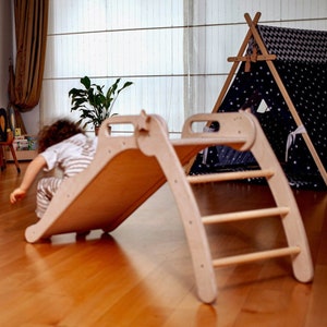 Indoor Slide for Children, Wooden Toddler Slide, Wooden Slide for Kids Playground, Montessori Indoor Playground Furniture