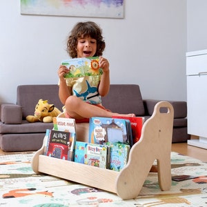 Montessori Shelf with Seat in 3 Different Sizes, Montessori Bookshelf for Kids, Toddler Bookcase, Montessori Furniture