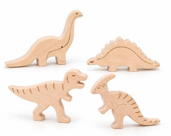 Wooden Dinosaur Toy Set, Handmade Montessori Toddler Toy for Halloween