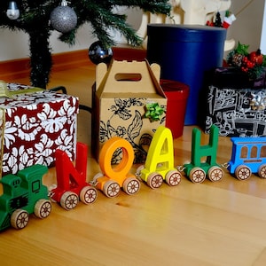Rompecabezas de madera personalizado con nombre, tren con alfabeto de madera, regalo para niños, regalo personalizado para bebé