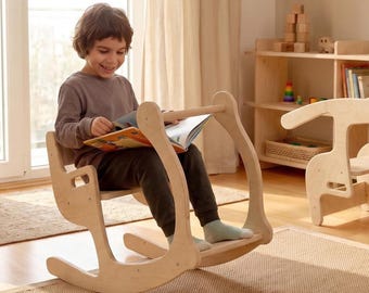2-in-1 Montessori Rocker Chair Table Set | Natural Wood Toddler Furniture, Sensory Play