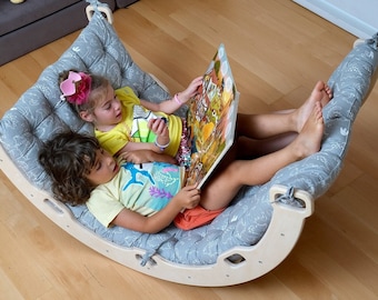 Slevobox Montessori klimrek voor kinderen, 85 x 41 x 39 cm, klimboog met kussen, Montessori klimrek voor kinderen, met ontwikkeling van motorische vaardigheden
