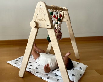 Babygym met gehaakt babygymspeelgoed, cadeau babyjongen en babymeisje, houten babyspeelgoed