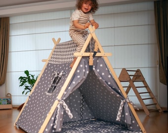 Kids Teepee Tent with Play Mat, Linen-Cotton, Handmade