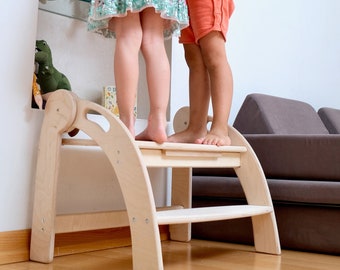 Twin Size Helper Stool | Foldable Wooden Step Stool | Large Montessori Kitchen Stool for Kids | Perfect for Toddlers