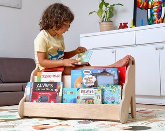 Montessori Bookshelf with Seat, Nursery Kids Bookshelf, Montessori Toddler Furniture, Toy Storage, Montessori Toy Shelf