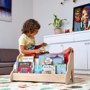 Montessori Bookshelf with Seat, Nursery Kids Bookshelf, Montessori Toddler Furniture, Toy Storage, Montessori Toy Shelf