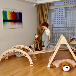 Montessori Climbing Set with Arch, Foldable Triangle, Rockwall Ramp, Soft Pillow – Indoor Play Gym for Toddlers & Baby Gift