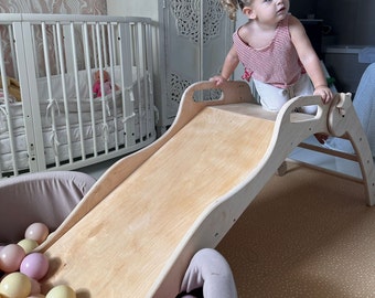 Montessori Wooden Indoor Slide, Handmade eco-friendly toddler toy and playroom furniture, 1st birthday or Christmas gift for kids