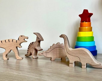 Wooden Dinosaur Toys Set, Pretend Play Waldorf Toys, Baby Shower Gifts