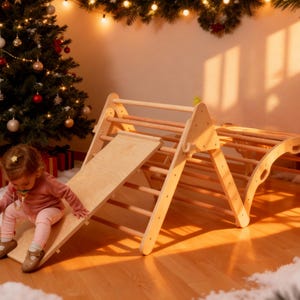 Indoor Montessori Climbing Set of 5 – Wooden Foldable Triangle, Climbing Arch, 2 Ramps and Pillow |  Baby Play Gym, Toddler Christmas Gift