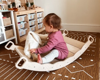 Montessori Wooden Balance Board with Pillow, Kids Christmas Toy, Wobble Board for Toddler, Educational Toys for Baby