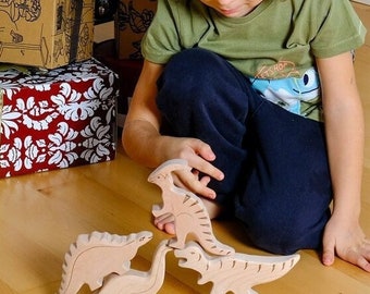 Set di giocattoli di dinosauri in legno Montessori per bambini piccoli, statuine di dinosauri artigianali ecologiche, giocattoli educativi di dinosauri, regalo di compleanno per bambini