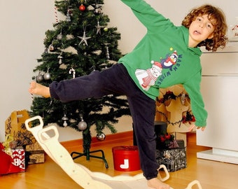 Montessori Balance Board with Cushion, Wooden Wobble Board for Toddlers, Gift for Kids