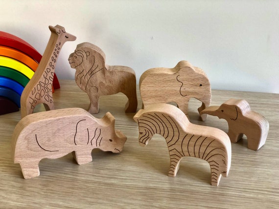 Wooden Toys Safari, Handmade Wooden Animals for Toddler, Eco