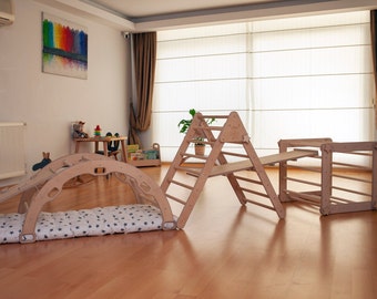 Juguetes Waldorf, Triángulo de escalada, Arco y almohada, Cubo, Juego de rampas, Juego de escalador para niños Montessori, Regalo para niños pequeños