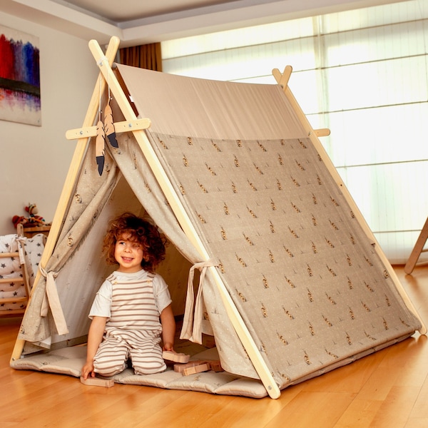 Play tent for Toddler, Indoor canvas sensory tipi tent, Baby Playing Tent