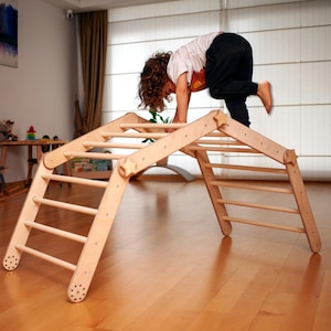 Montessori Wooden Climber Set - Transformable Step Triangle with Ramp - Kids Indoor Gym