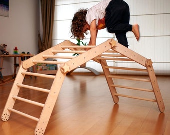 Set di arrampicata in legno Montessori - Triangolo di gradini trasformabile con rampa - Palestra interna per bambini
