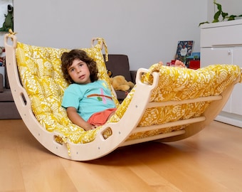 Wooden Baby Toys, Climbing Arch with Yellow Cushion, Montessori Baby Toys,  months, months, 12 months, year old, year old