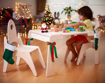 Set tavolo e sedia per bambini Montessori / Mobili in legno per bambini, sedia per bambini personalizzata, regalo di Natale per bambini piccoli