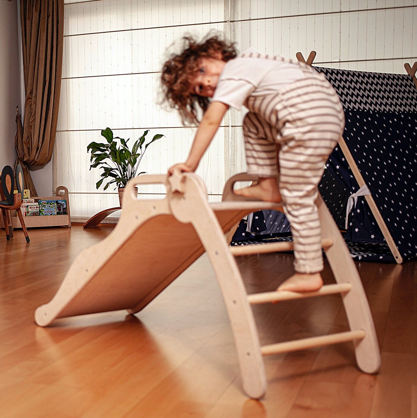 XL Foldable Wooden Slide for Toddler, Adjustable Indoor Slide, Indoor playground for Kids, Playroom Furniture for Children, Kids Play Home