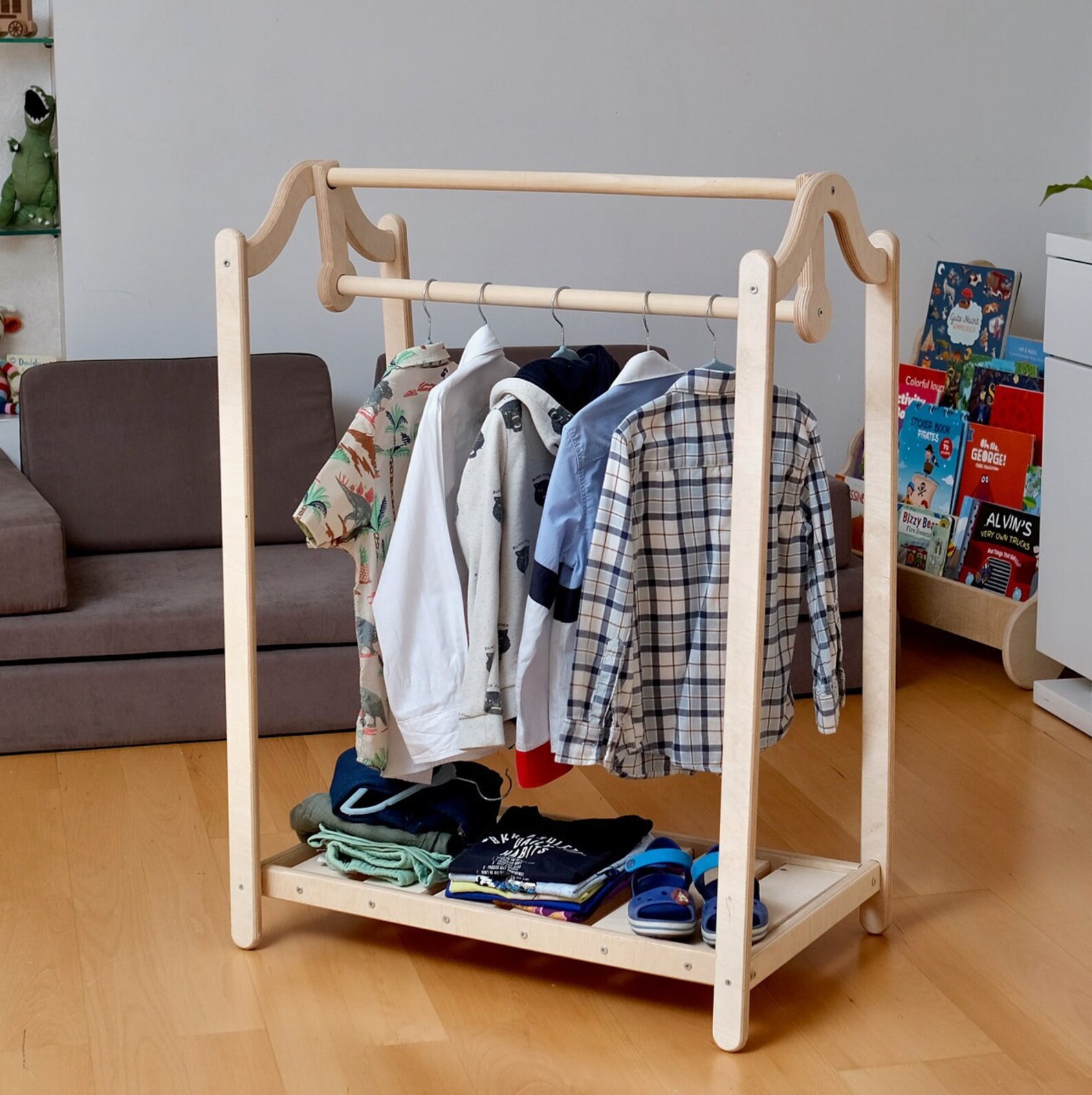Mellow Racks Children Montessori Wooden Kids Clothing Rack, Dress up Storage for Playrooms ...