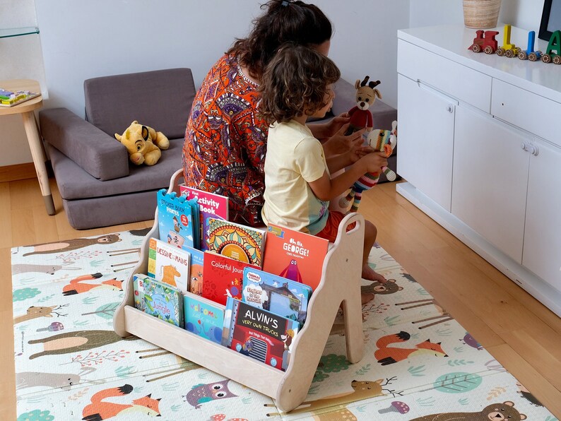 Kids Nursery Bookshelf, Kid Wooden Bookshelf, Montessori Furniture, 3 Size Small Medium Large Kids Bookshelf, Montessori Storage image 4